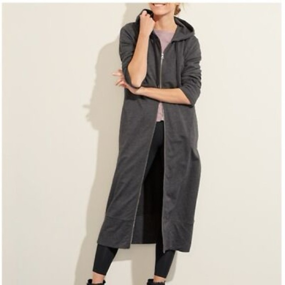 Garnet Hill Charcoal Gray Long Zip Hooded Top